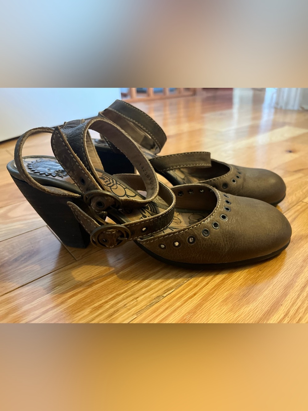 Fly London Brown Leather Mary Jane Block Heels
